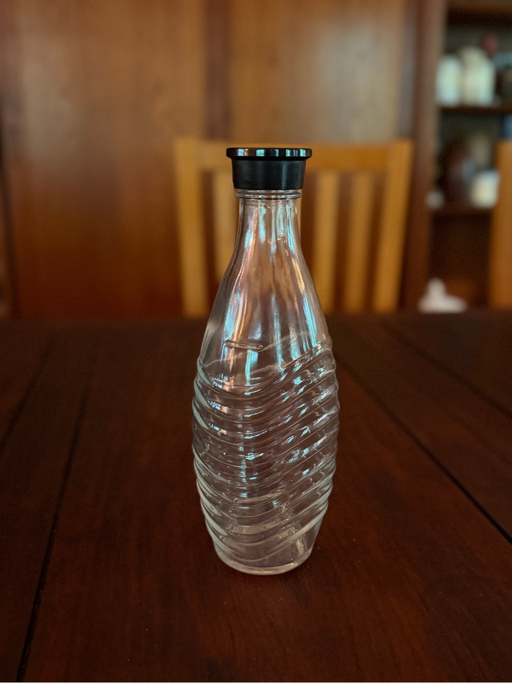 Clear Sodastream Spiral Glass  Bottle with Black screw top